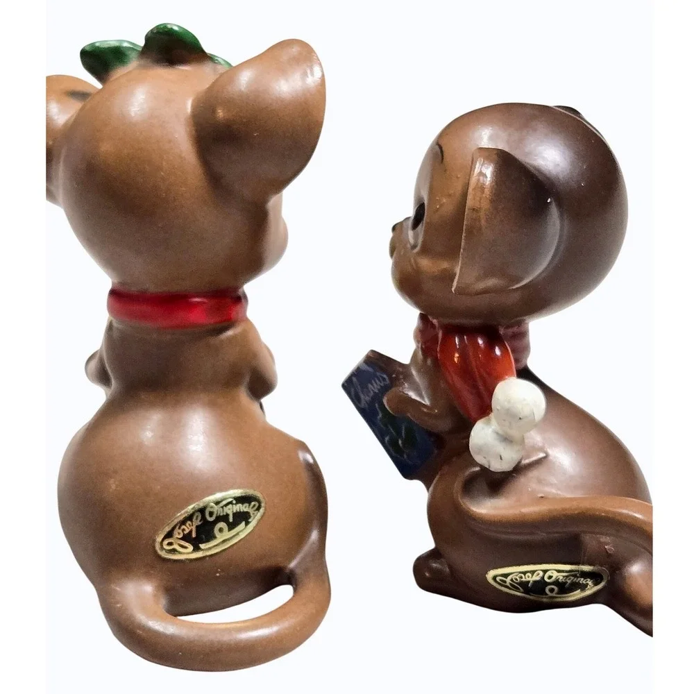 Josef Originals Vintage Christmas Mouse Figurines Set of 2 Japan Ceramic MCM